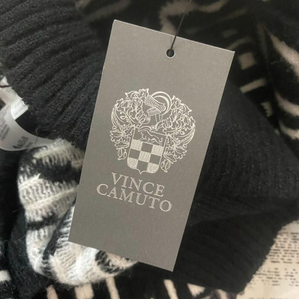 Vince Camuto Women's black white geometric line print sweater boxy cropped nwt - Picture 6 of 7